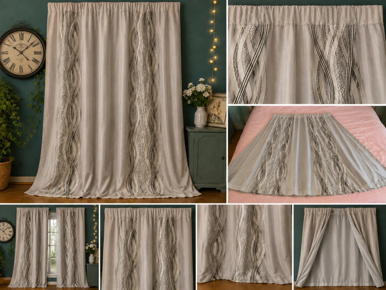Très belle paire de rideaux couleur gris motif asymétrique neuf sevedylan